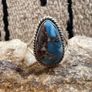 ❤️ Golden Hills Turquoise Brushed 925 Southwestern Navajo Ring SZ 8 Matte Stone